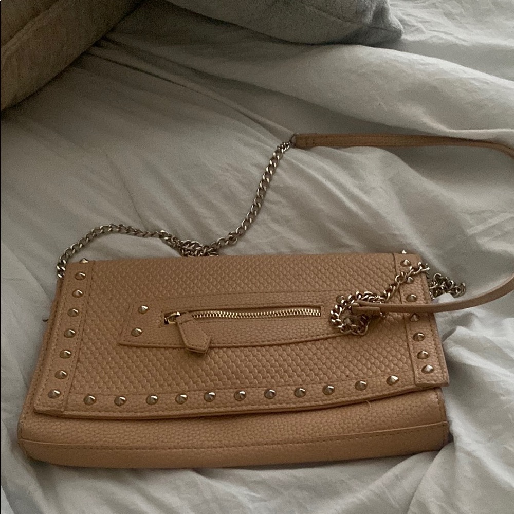 Studded Tan Leather Shoulder Bag